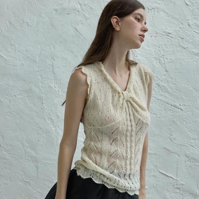 Ribbon sleeveless knit_cream