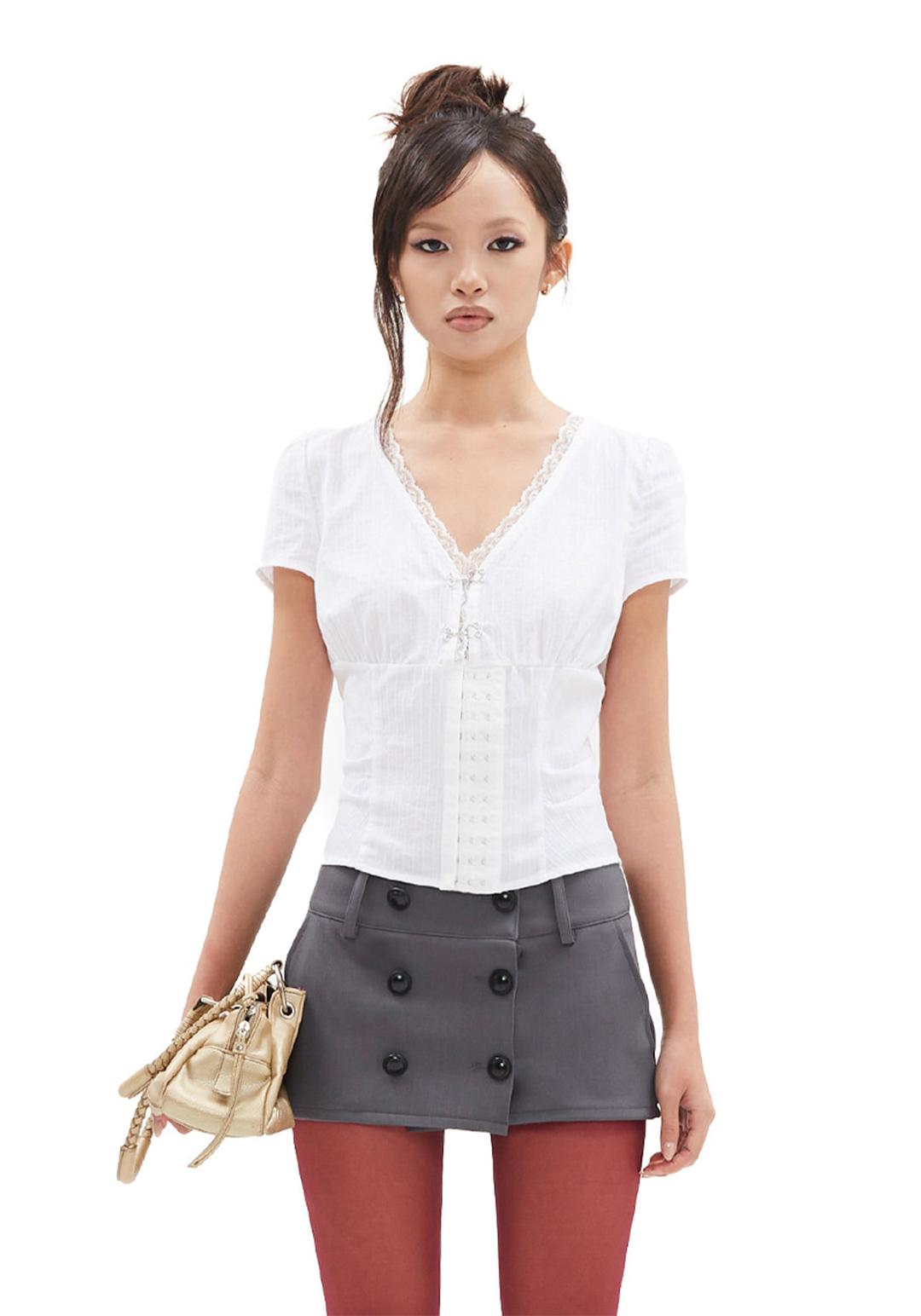 Hook Closure Blouse [White]