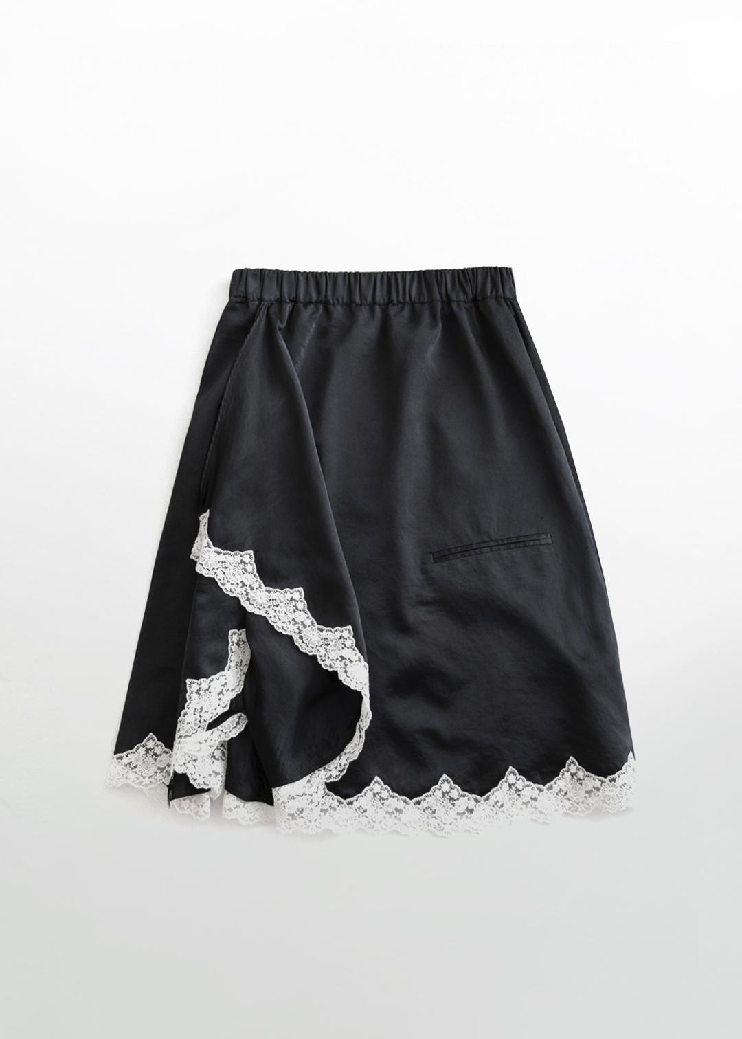 SATIN DRAPE SKIRT - BLACK