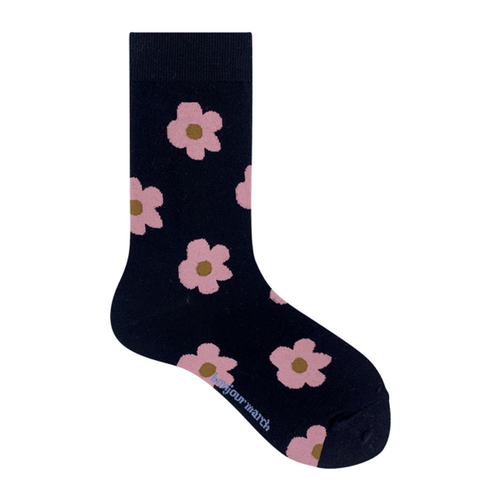 봉주르마치 꽃양말 패션양말 디자인양말 Black pink socks
