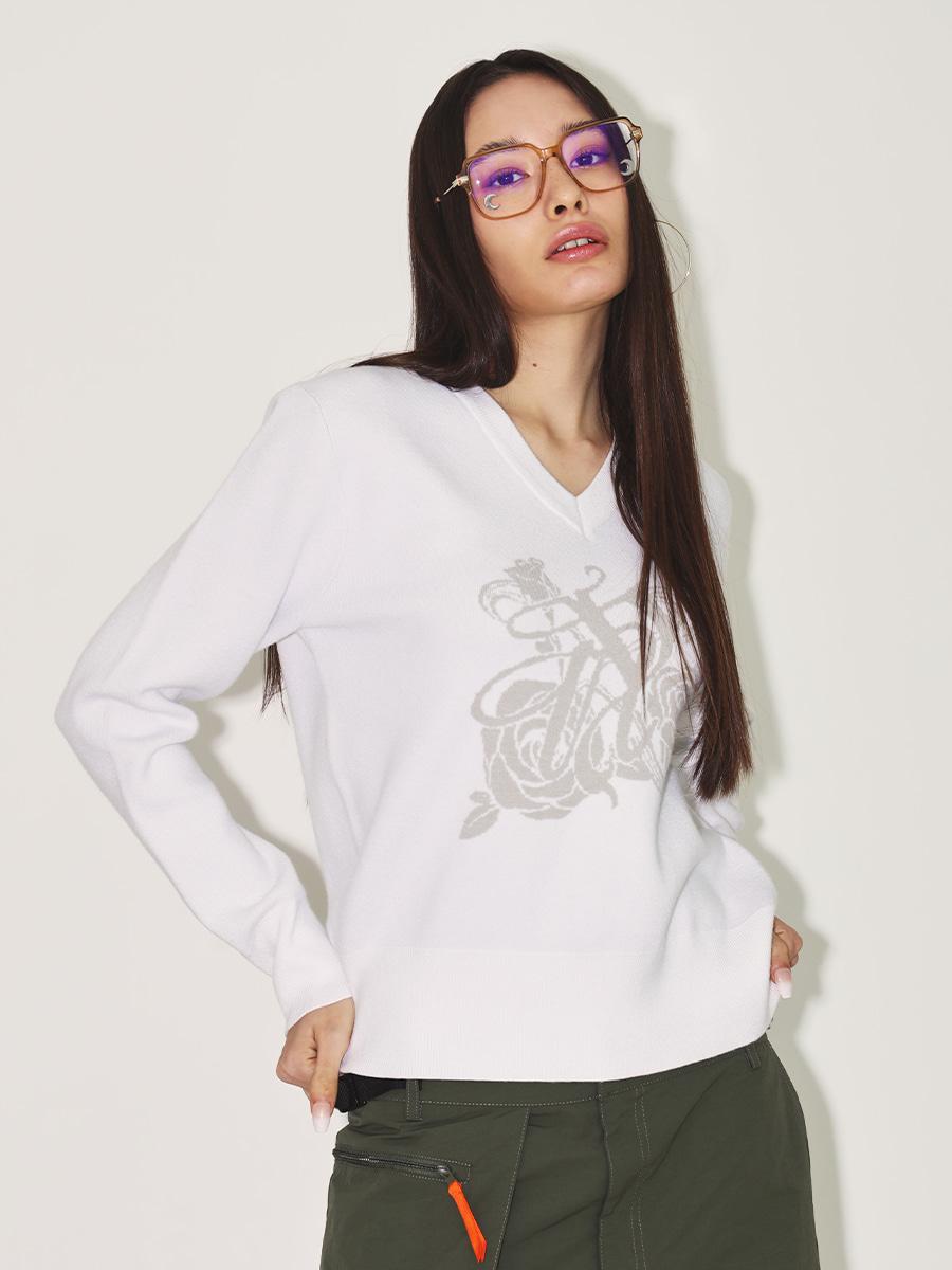 BURST INTO ROSE KNIT WHITE