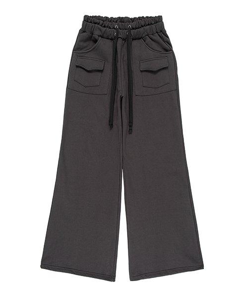 Double Layered Heavy Terry Flare Pants - Lead Grey