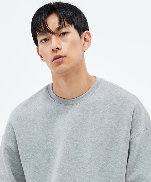 950G 솔리드 맨투맨-8% 멜란지 그레이-[오버핏]