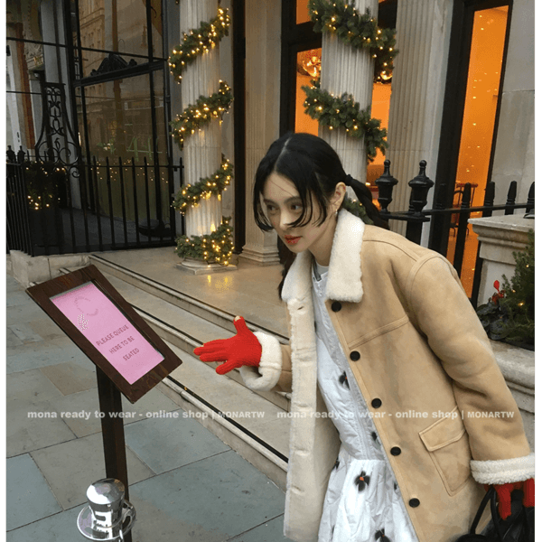 MONARTW 100 wool leather beautiful fur coat