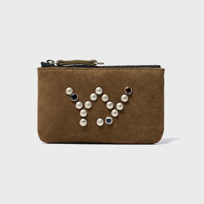 YY SUEDE STUD CHAIN WALLET (KHAKI BROWN)