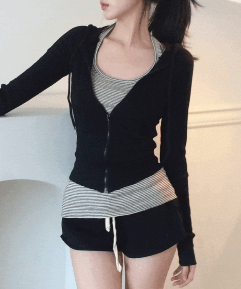 [허리 잘록/보정핏] 하루 멜번 슬림핏 크롭 후드집업 4color