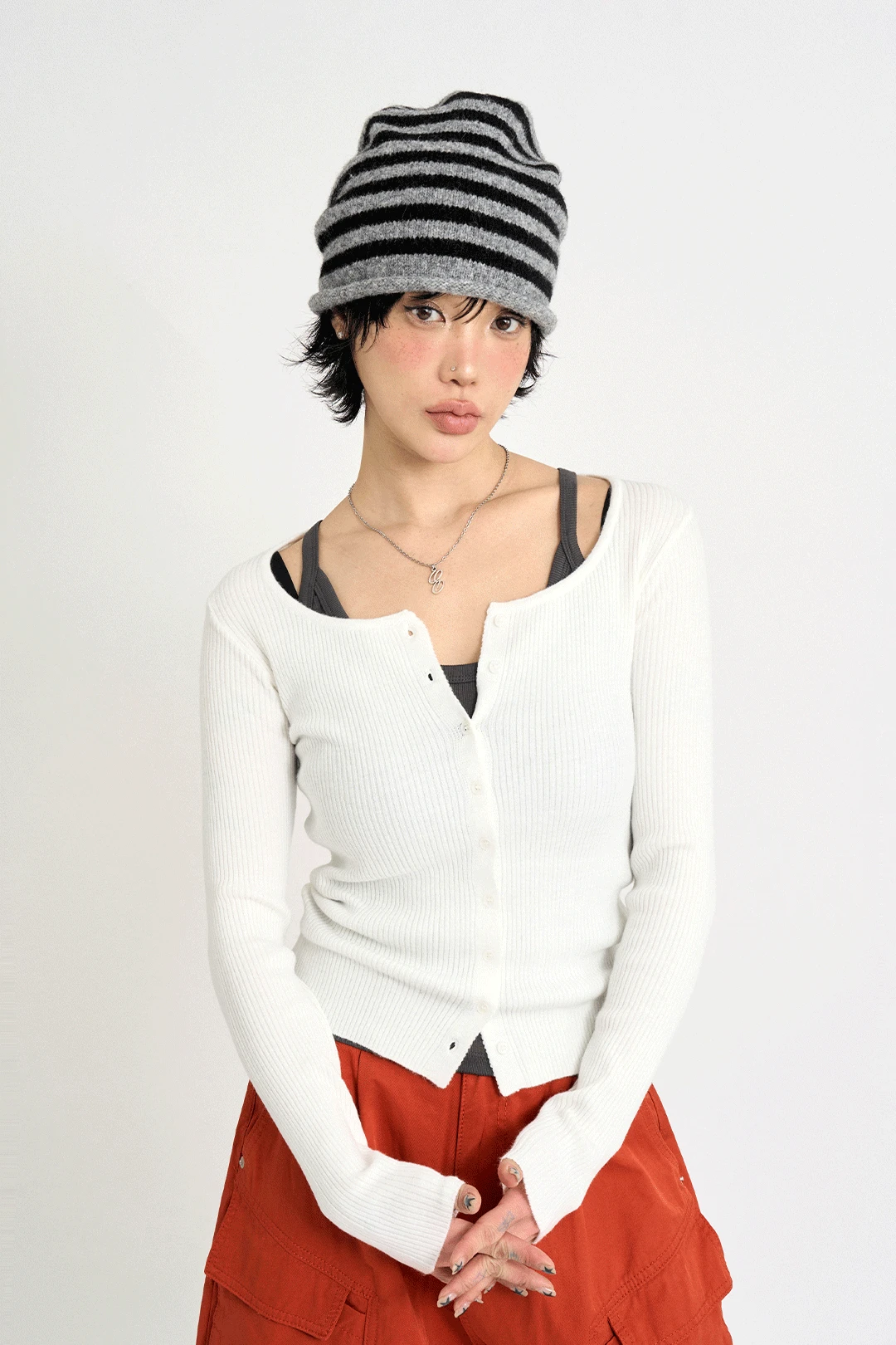 스쿱 리브드 가디건