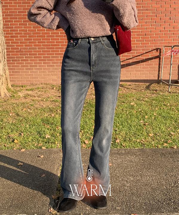 모어라운드 [숏.기본.롱/5size] 센디드 융기모 부츠컷 스판 워싱 데님 팬츠 -6color (겨울청바지/부츠컷청바지/융기모청바지/스판청바지/빅사이즈/워싱청바지/연말룩/데일리룩/출근룩)