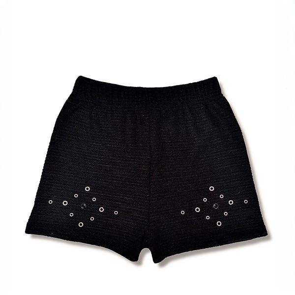 DIA PATTERN EYELET SHORTS IN BLACK