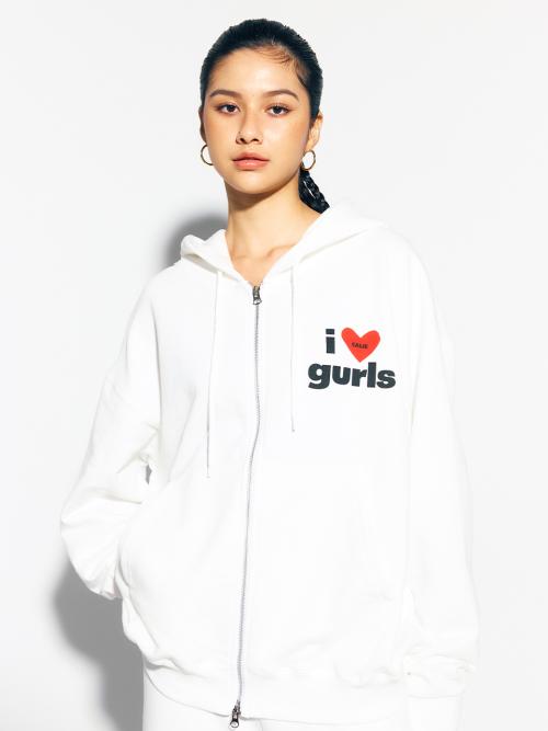 GURLS OVERSIZED HOOD ZIPUP WHITE