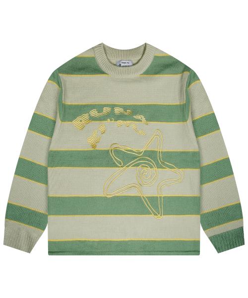 WXK016 드렁큰 스타 스트라이프 풀오버 니트 (GREEN)
