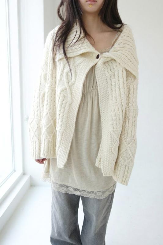히피디피 wide-neck cable cardigan (2color)