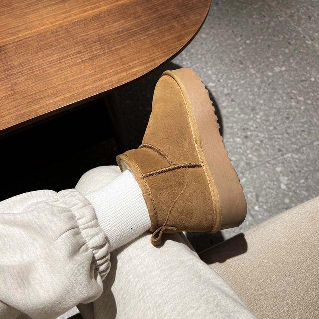 (3color) 천연가죽 스웨이드 겨울 미니 플랫폼 통굽 어그 숏 양털 부츠 4cm 키높이 신발