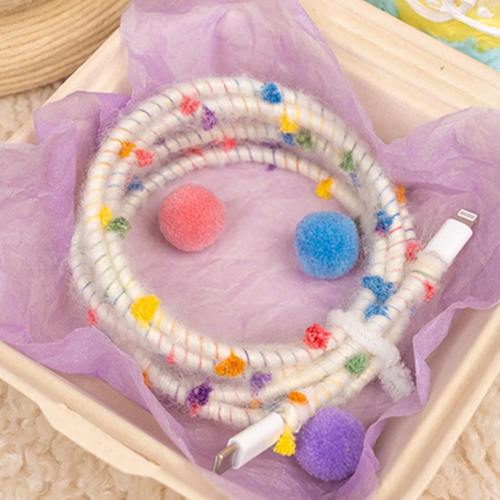 케이블 꾸미기 충전기커버 뜨개케이블 레인보우 슈가