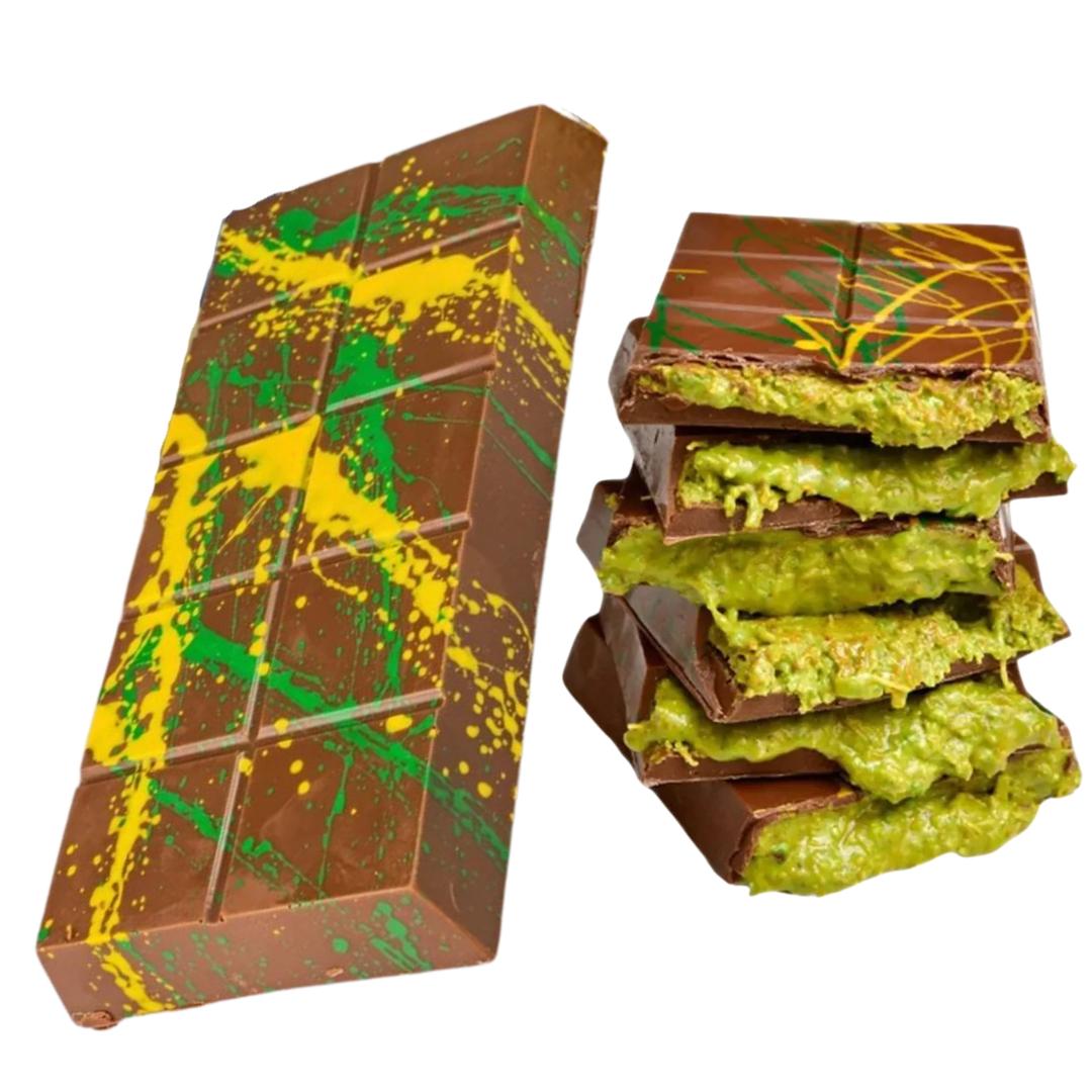 Dubai Chocolate Pistachio Knafeh Bar Original Size 8 oz | Luxury Milk Chocolate | Premium Pistachio Cream Filling | Individually Wrapped Gourmet Treats