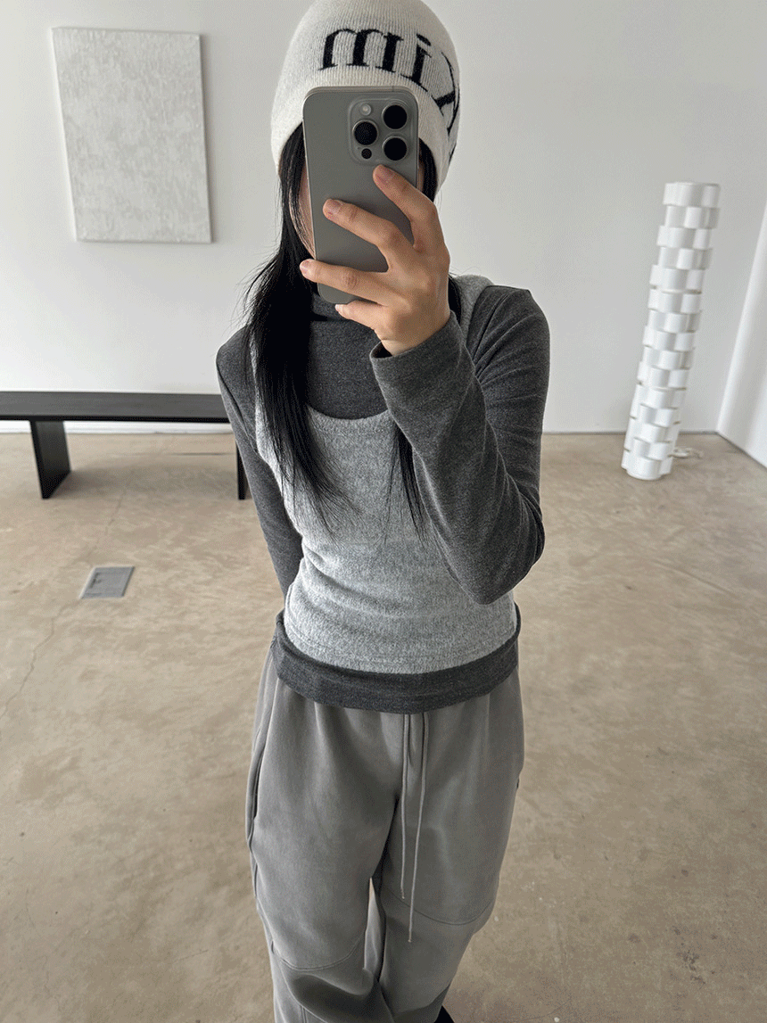 허그 레이어드 부클 나시 탑 4color