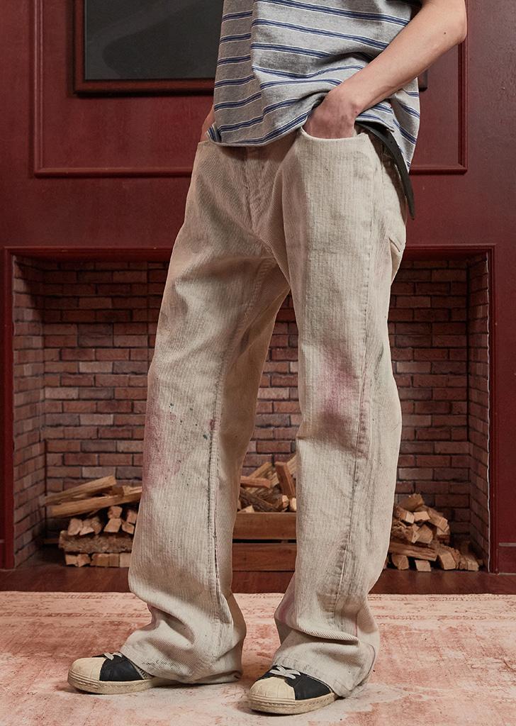 Painted Corduroy Flare Pants_Dirty Ivory