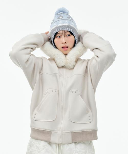 HOODED FUR JUMPER [BEIGE]