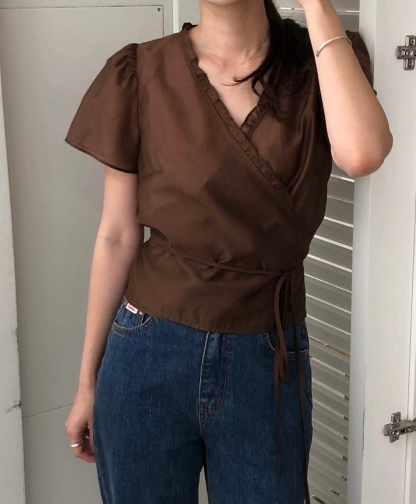 파운더스 비쥬 블라우스 3color 여름 반팔 스트랩 블라우스 하객룩 출근룩