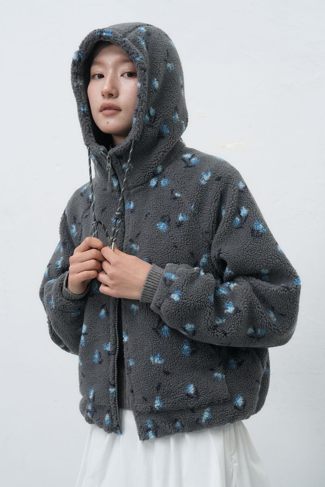 WOMAN 후드집업 플라워 플리스 점퍼 [CHARCOAL]