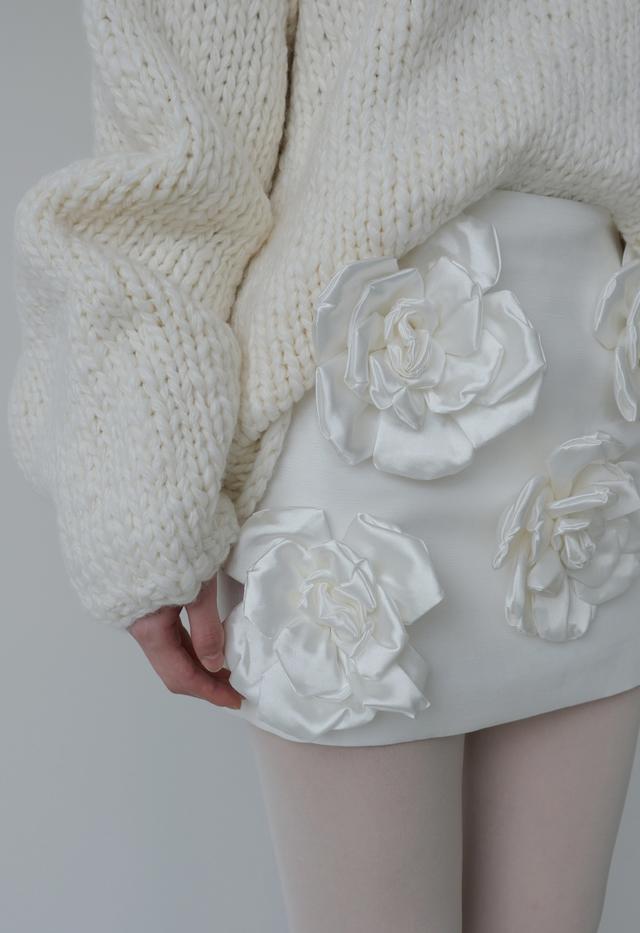 Satin Flower Mini Skirt, 2color