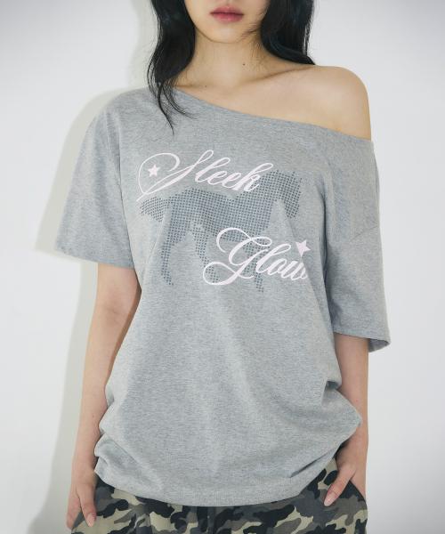 홀스 원숄더 티셔츠[그레이]