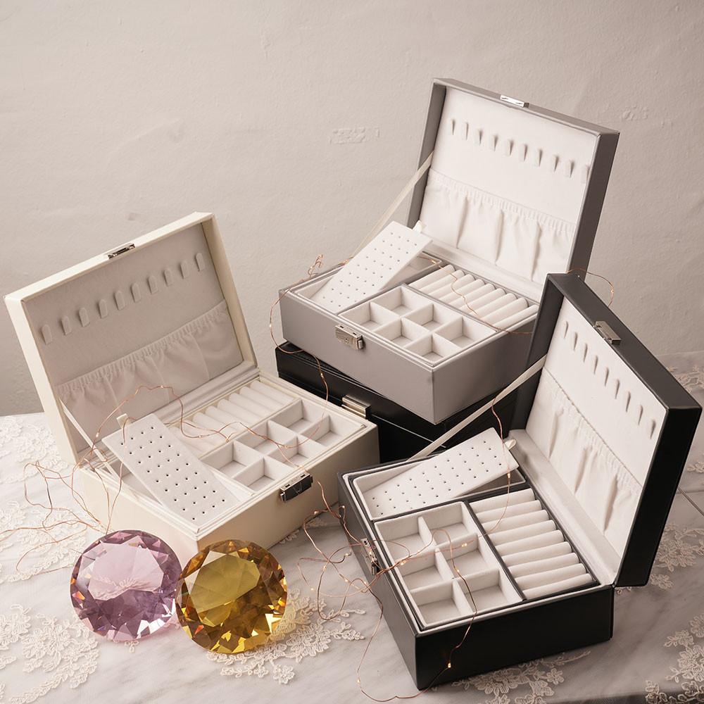 카와이 귀걸이 악세사리 보관함 2단 가죽 보석함 이니셜 각인