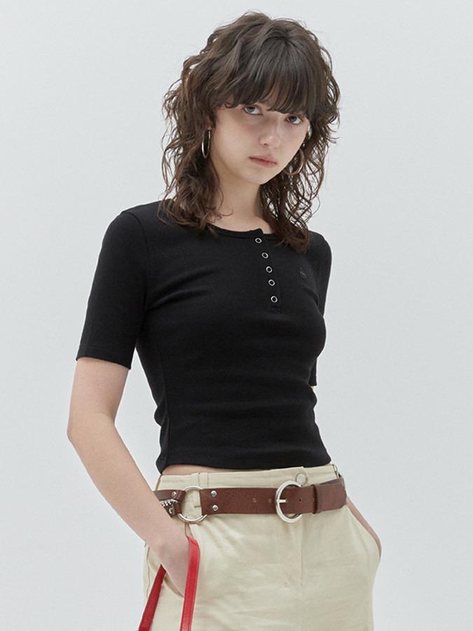 키르시 플레인 슬림핏 헨리넥 티셔츠 [블랙]