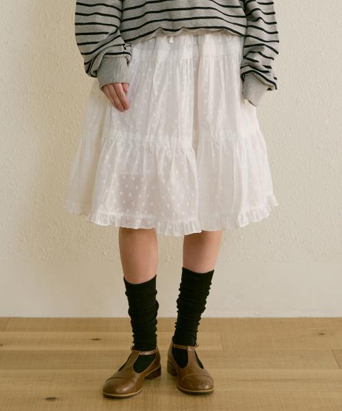 플라워 레이스 캉캉 미디 스커트 ( 화이트 )