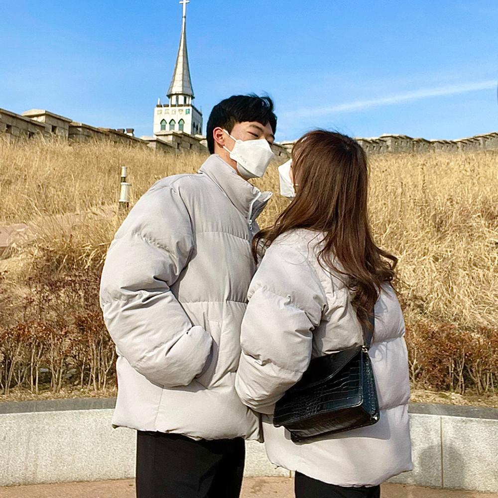 커플숏패딩 남학생 라이트그레이 패딩 웰론 숏 푸퍼 겨울파카