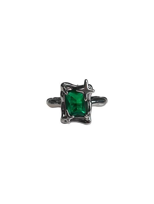 Big Square Cubic Light Open Ring - Green