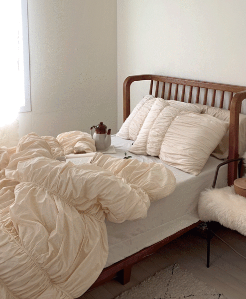 [위즐리 sh] 60수포플린 고밀도_셔링 차렵이불 세트 (S,Q,K) (안감 면,극세사 선택) (4colors)