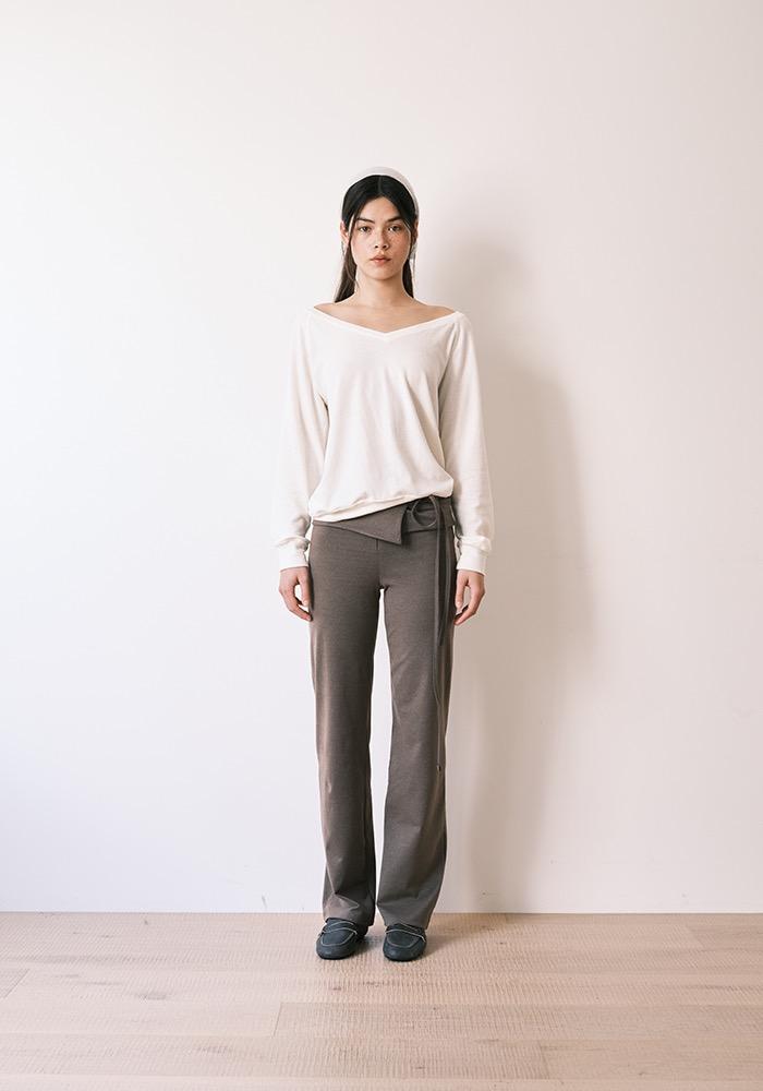 RIBBON TIE LEGGINGS PANTS BROWN