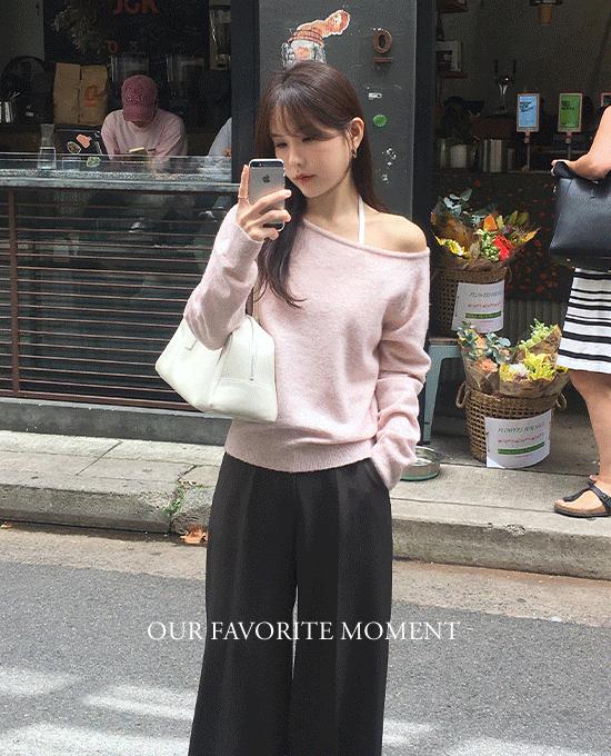 메리어라운드 [주문폭주🚨][ofm] 스무디 언발 오프숄더 니트 (knit)(울5%)