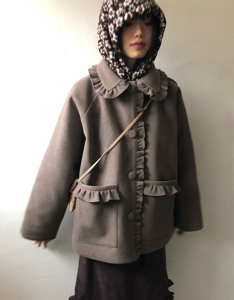 바나나 (당일) 프릴 카라 코트