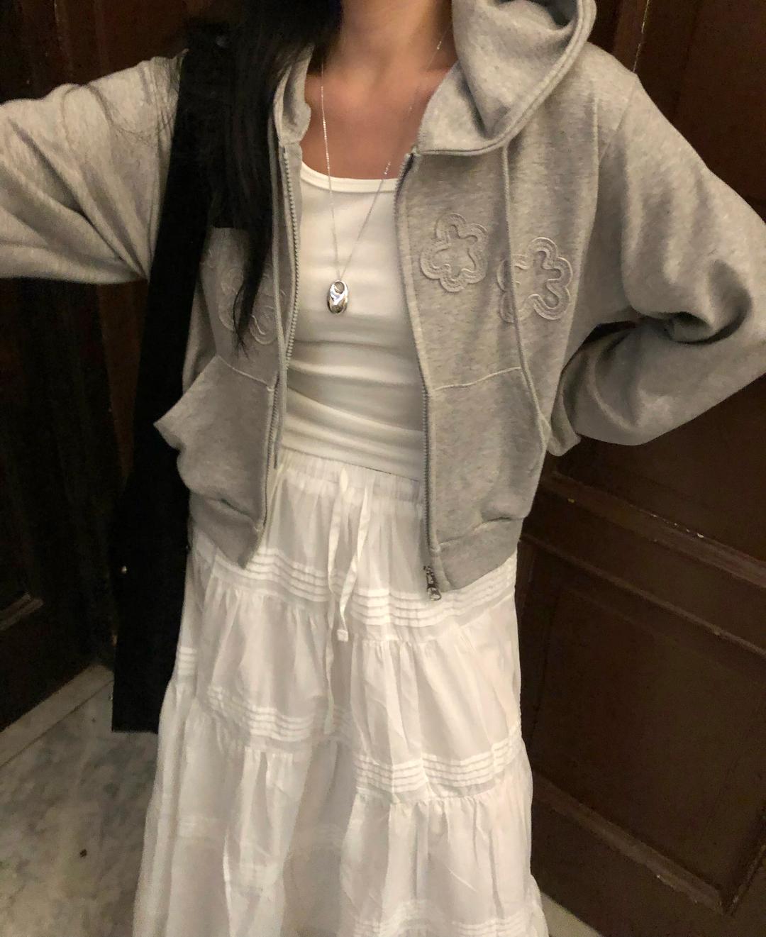 Flower crop hoodie zip-up-3color