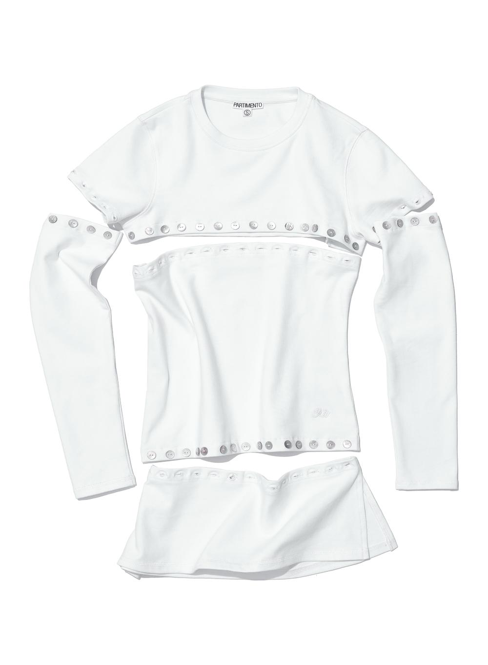 [WOMEN] BUTTON-UP TRANSFORM LONG SLEEVE TEE_WHITE