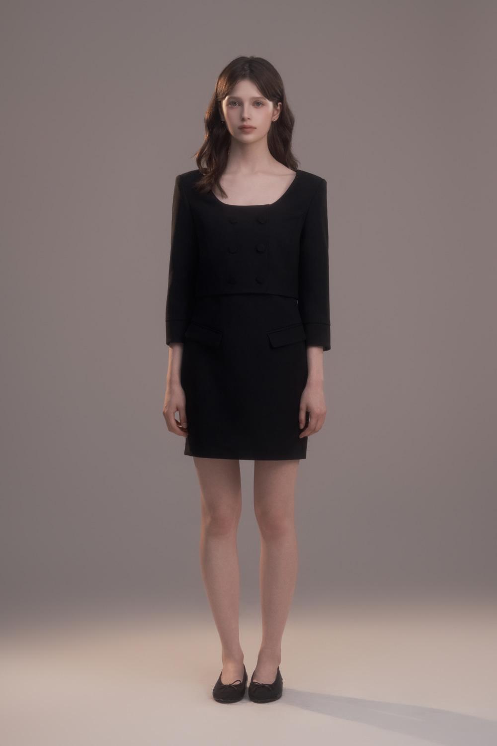 Celina Button Dress-Black