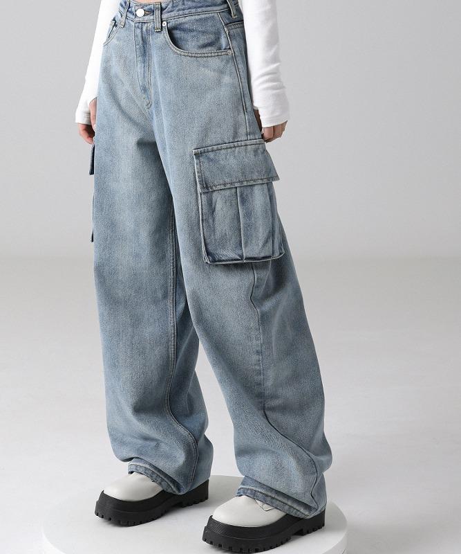Snow Cargo Denim Pants Milk LIGHT BLUE