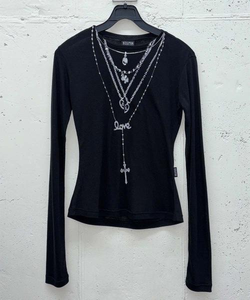 Faux Necklace Tee Black/Silver