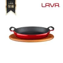 [정품] 라바 주물 오발디쉬 팬(중) 레드 27cm 나무받침 포함