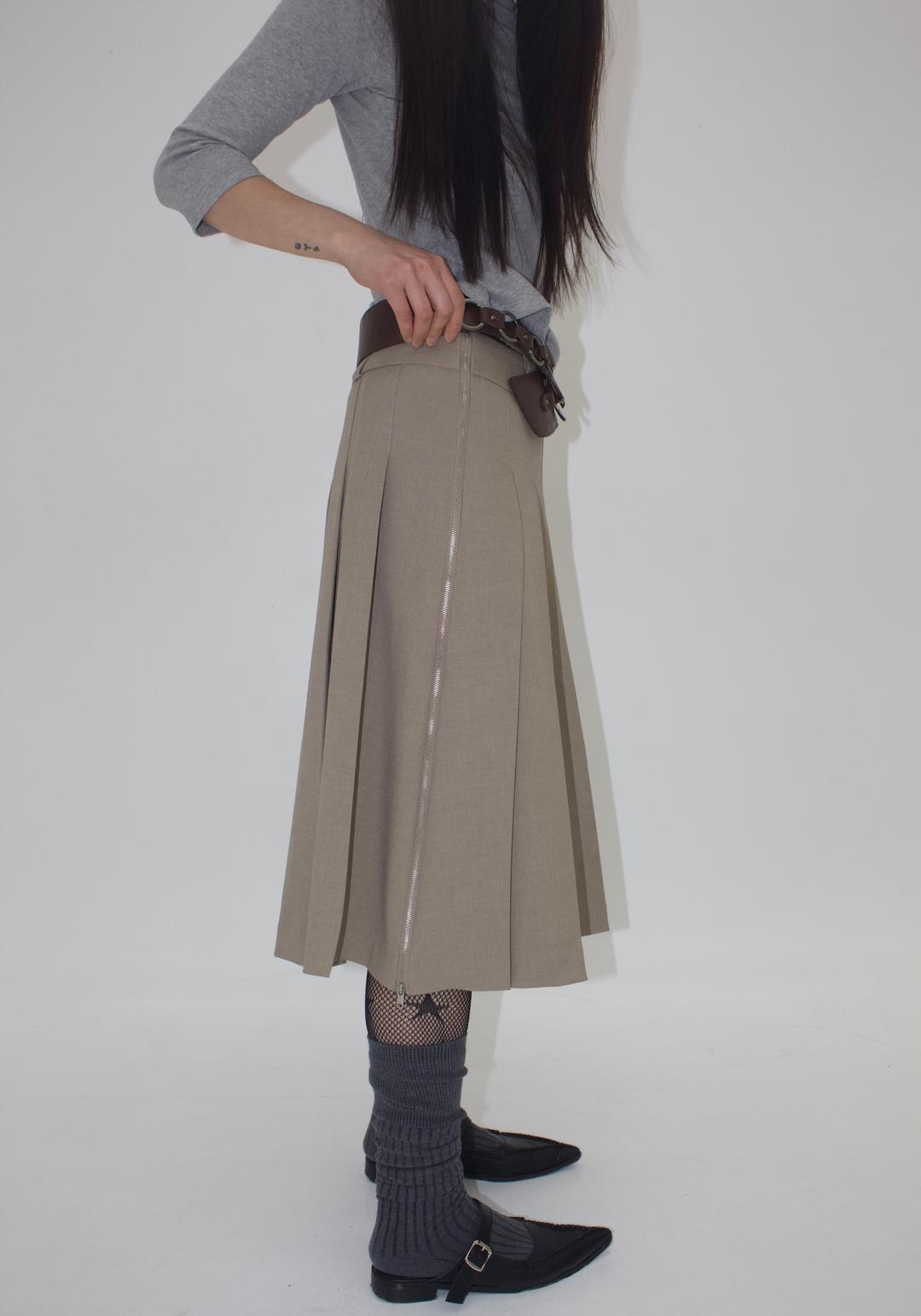 side zipper pleats midi skirt (2c)