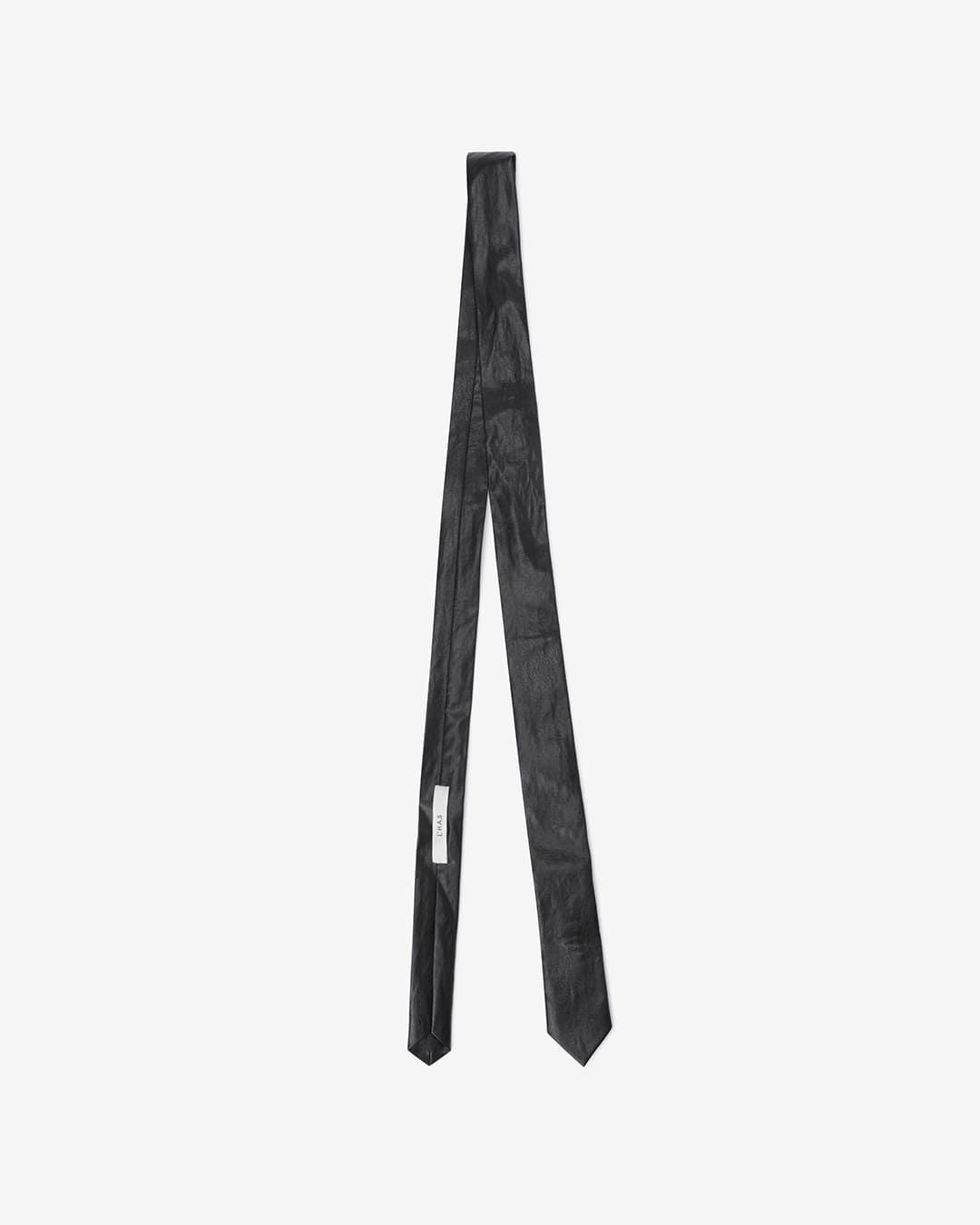 SLIM FAUX LEATHER TIE_BLACK