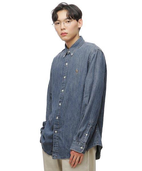 커스텀핏 데님 셔츠 - 네이비