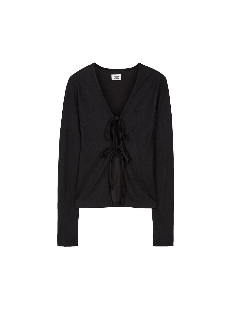 LACE-UP RIB CARDIGAN_black