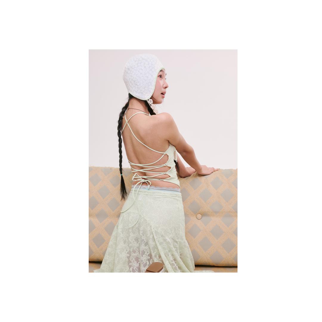 lace backless top mint butterfly