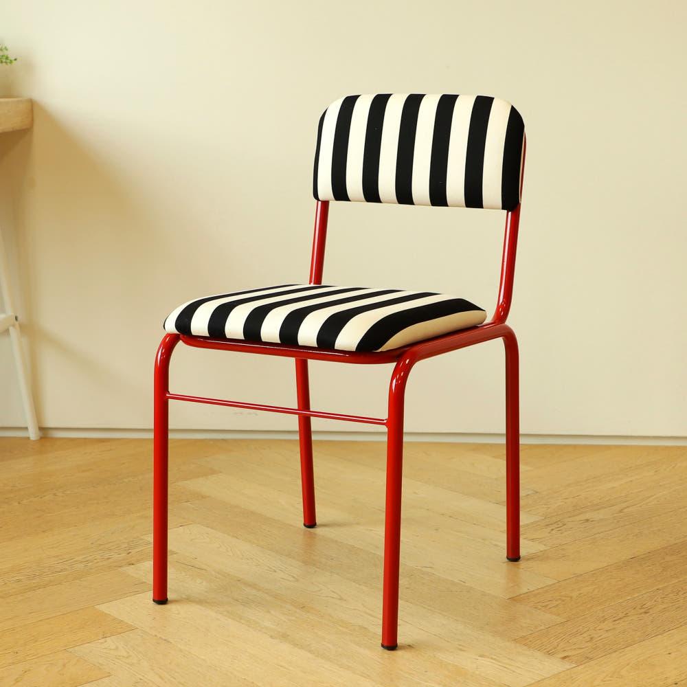 텐더 카페 인테리어의자 미드센츄리 빈티지 철제 블랙스트라이프 패브릭