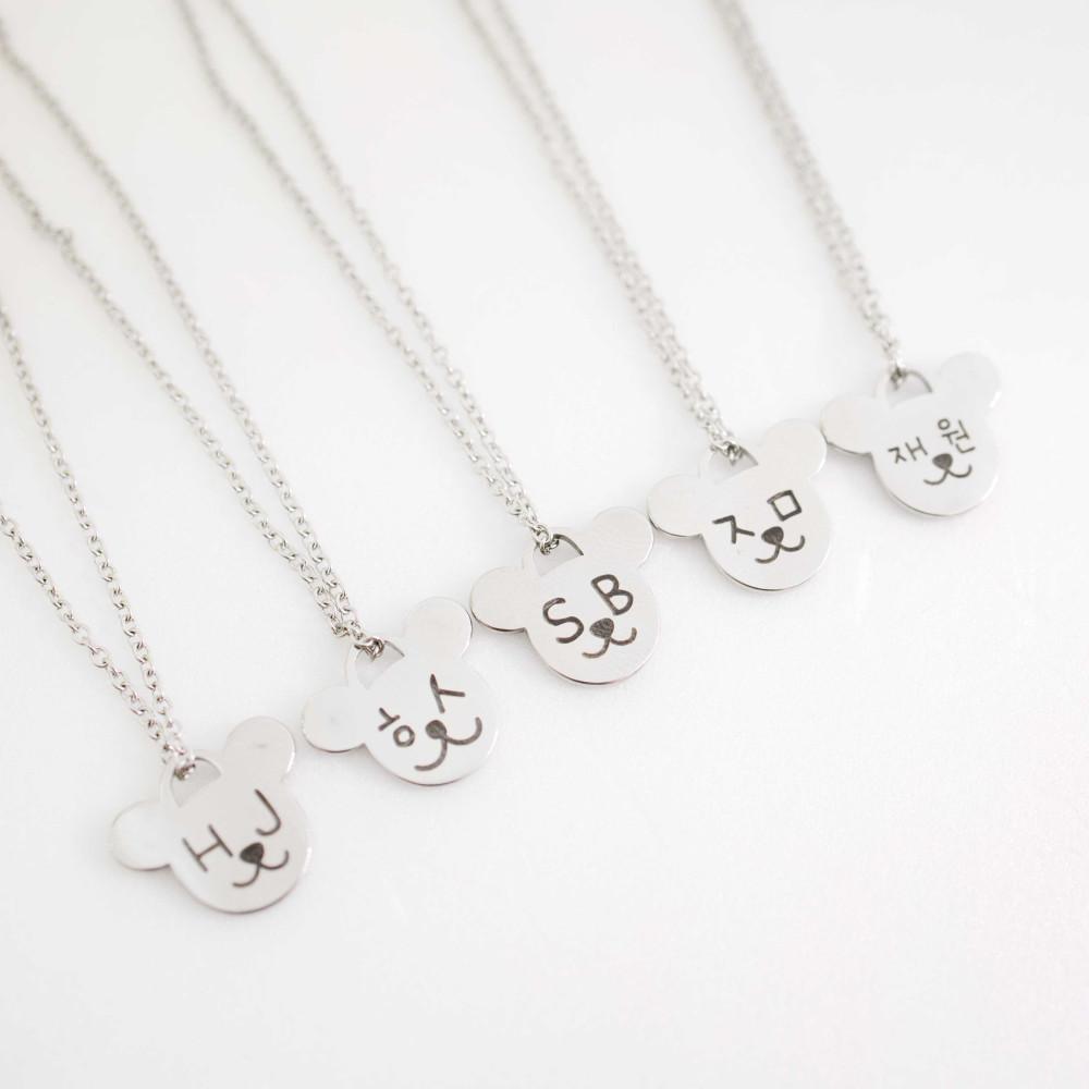 1+1 미키 곰돌이 목걸이 커플 우정 이니셜 각인 미아방지