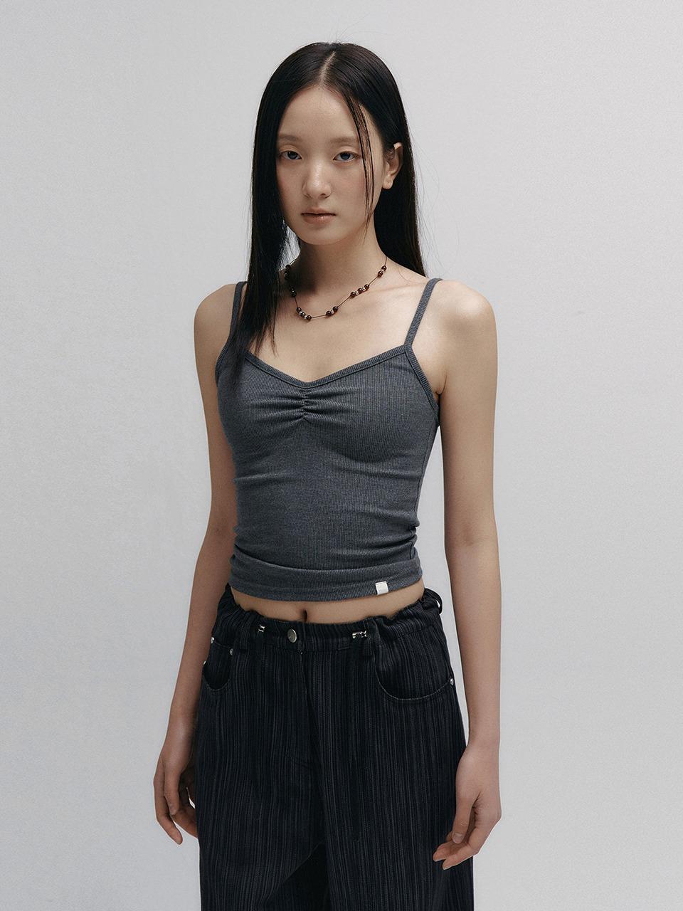 Wave Shirring V-neck Sleeveless (Charcoal)