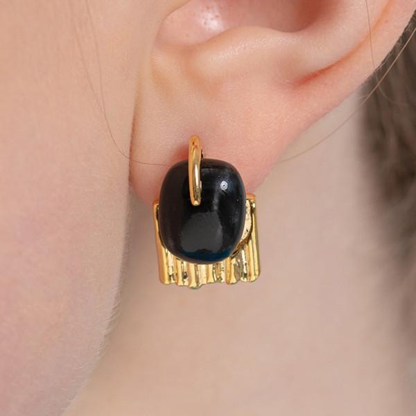 [한소희/샤이니 키/ 강혜원 착용] 2022 Texture Gold Earring(Black)
